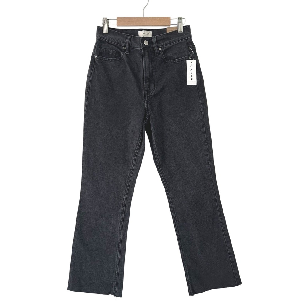 PacSun Stretch Crop Boot High Rise Raw Hem Bootcut Jeans Abyss Black 24 New